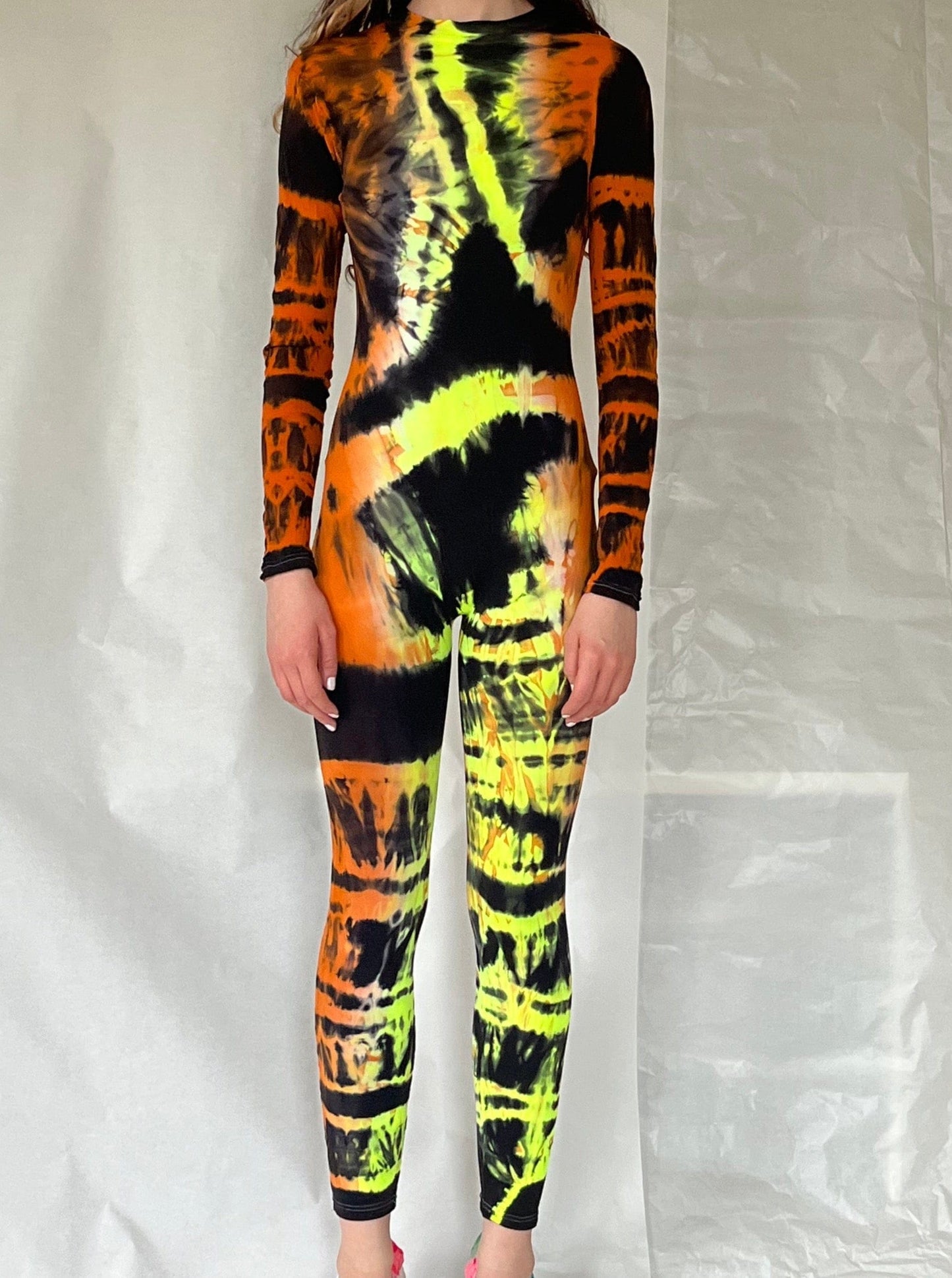 Hand Dyed Catsuit Orange Multicolour-Celia Calderón Asensio-APOC STORE