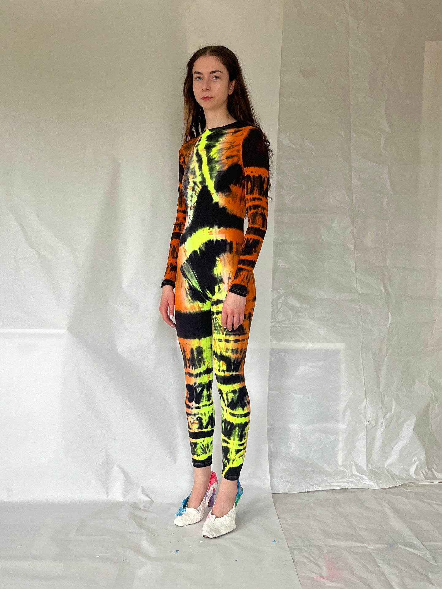 Hand Dyed Catsuit Orange Multicolour-Celia Calderón Asensio-APOC STORE