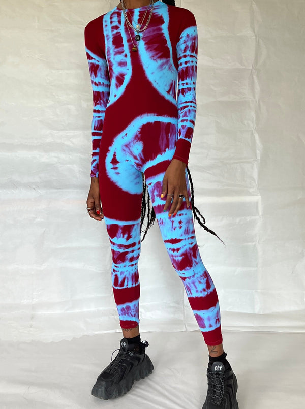 Hand Dyed Catsuit Red Blue-Celia Calderón Asensio-APOC STORE