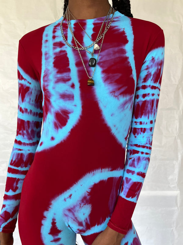 Hand Dyed Catsuit Red Blue-Celia Calderón Asensio-APOC STORE