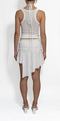 White Illusion Mesh Draped Mini Skirt-Oriens-APOC STORE