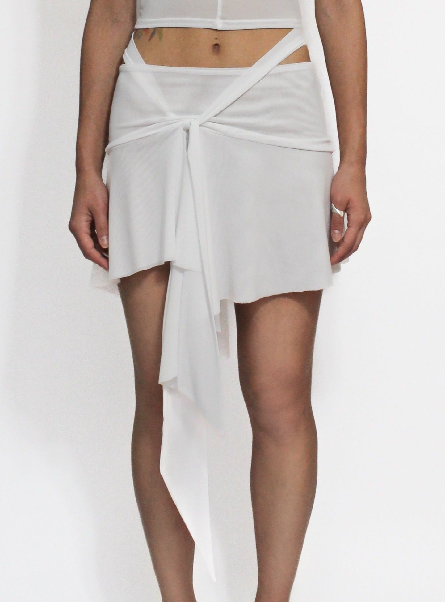 White Illusion Mesh Draped Mini Skirt-Oriens-APOC STORE