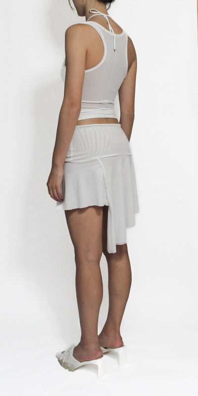 White Illusion Mesh Draped Mini Skirt-Oriens-APOC STORE