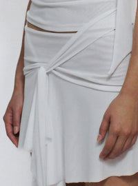 White Illusion Mesh Draped Mini Skirt-Oriens-APOC STORE