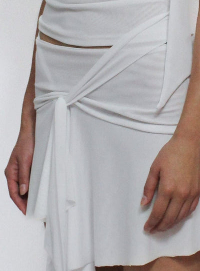 White Illusion Mesh Draped Mini Skirt-Oriens-APOC STORE