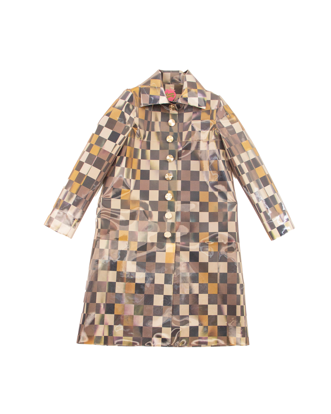 eaphi 新品CHECKERED BOA COAT Leeann Huang Colour-Flip Mini Chocolate Checker Print Coat