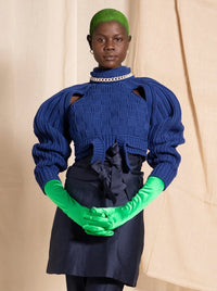 Cobalt Blue Cropped Open Sleeve Multi Rib-Richard Malone-APOC STORE