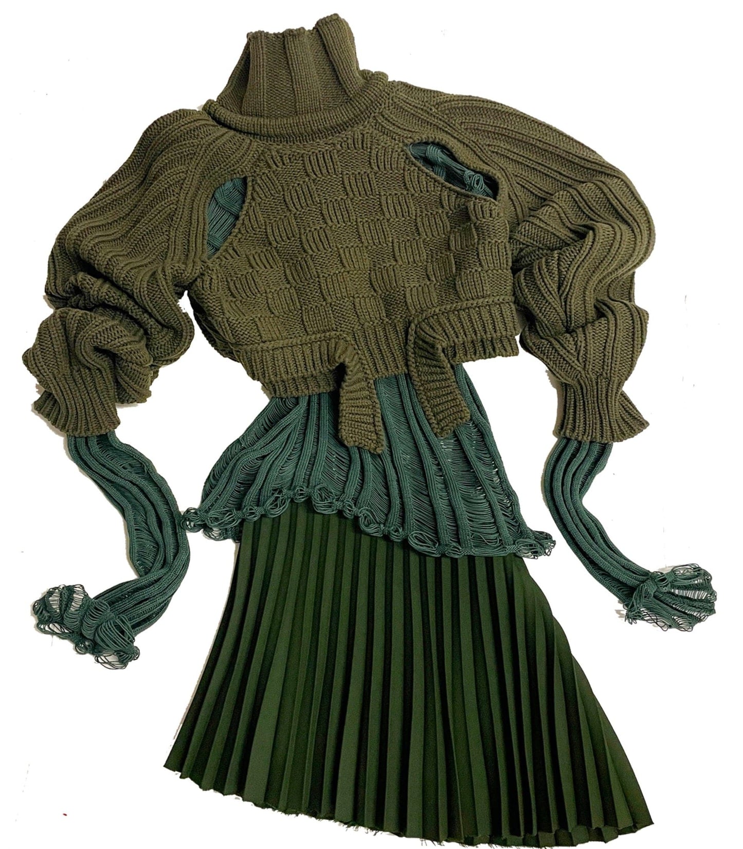 Khaki Cropped Open Sleeve Multi Rib-Richard Malone-APOC STORE