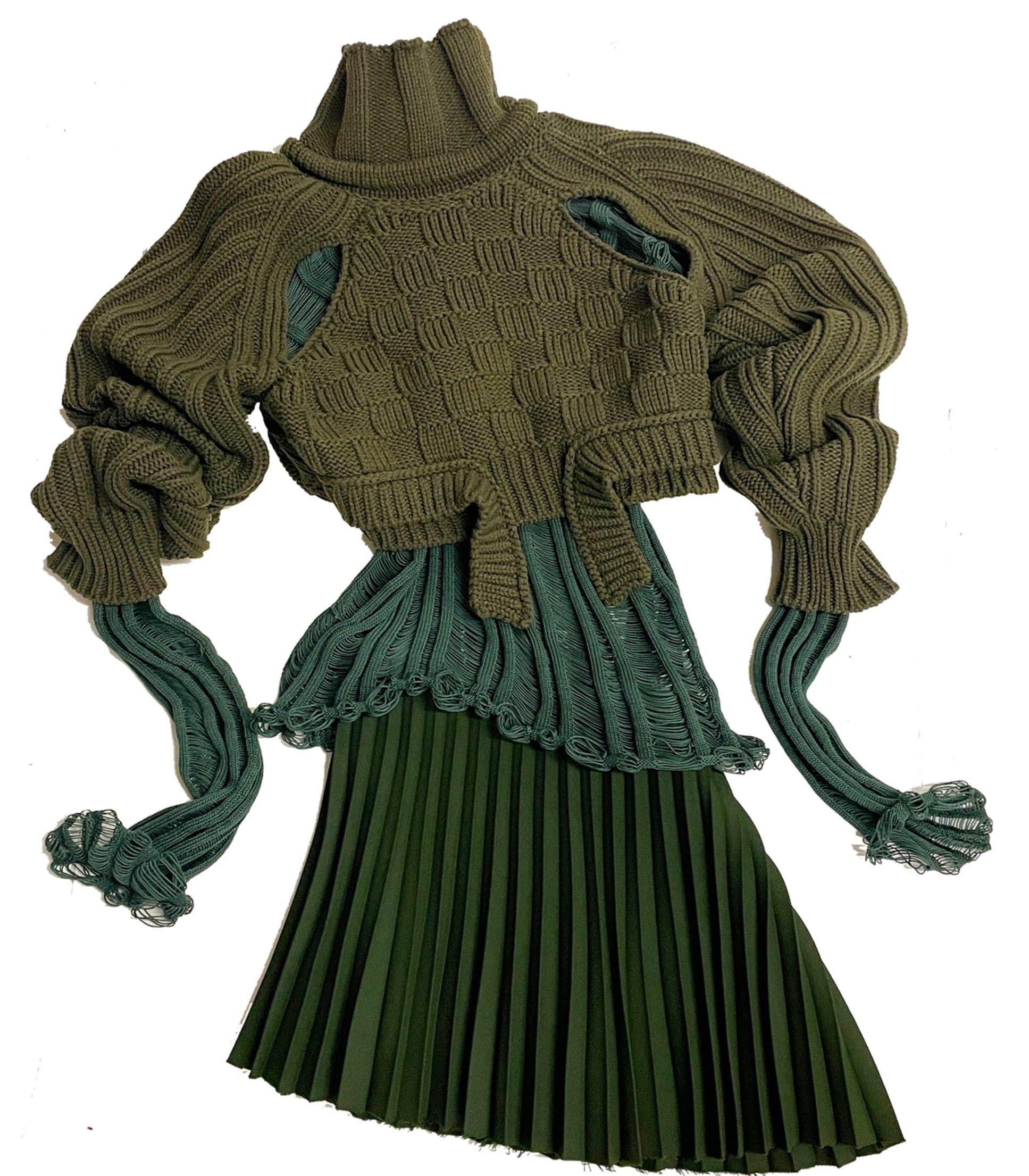 Khaki Cropped Open Sleeve Multi Rib-Richard Malone-APOC STORE