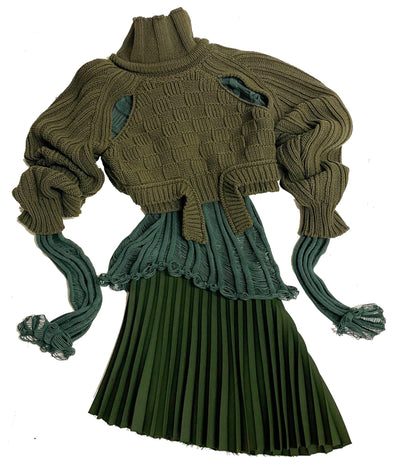 Khaki Cropped Open Sleeve Multi Rib-Richard Malone-APOC STORE