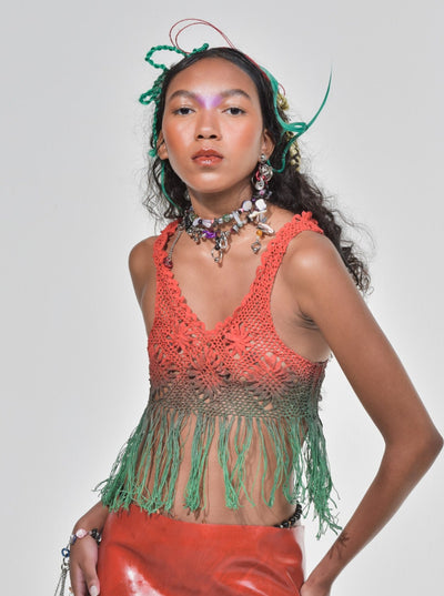 Multicolour Fringe Latex Lace Top-VEREDAS-APOC STORE