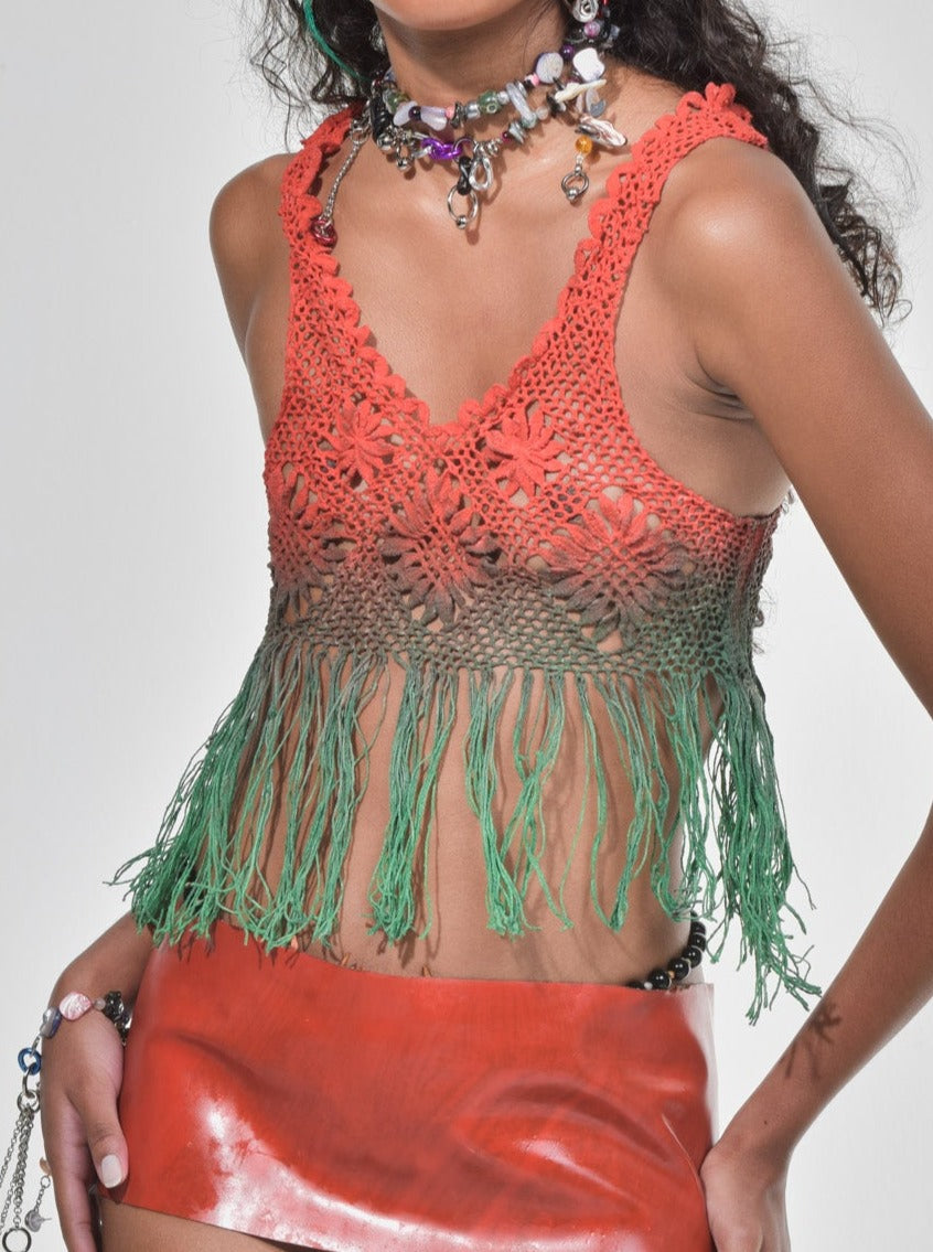 Multicolour Fringe Latex Lace Top-VEREDAS-APOC STORE