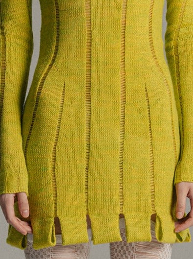Mustard Green Stripe Dress-July Li-APOC STORE