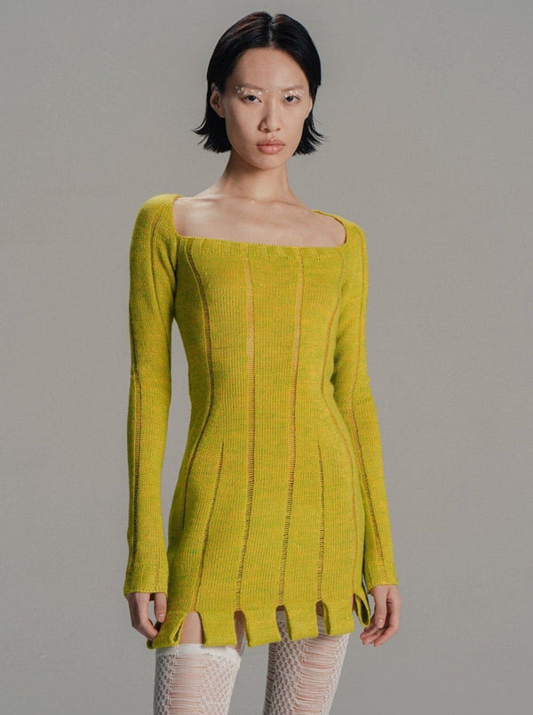 Mustard Green Stripe Dress-July Li-APOC STORE