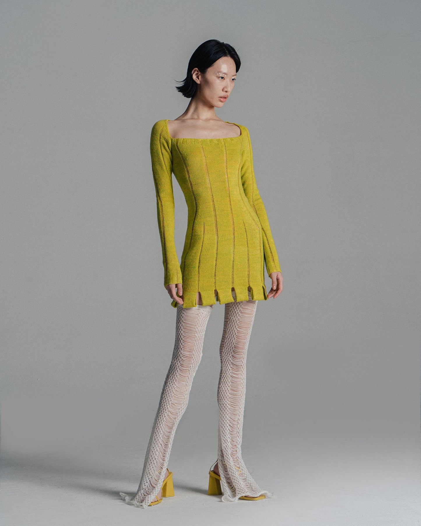 Mustard Green Stripe Dress-July Li-APOC STORE