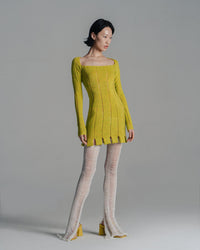 Mustard Green Stripe Dress-July Li-APOC STORE