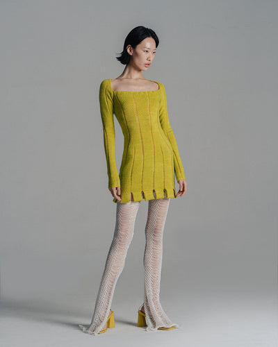 Mustard Green Stripe Dress-July Li-APOC STORE