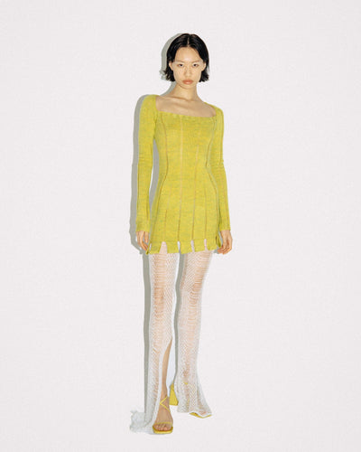 Mustard Green Stripe Dress-July Li-APOC STORE