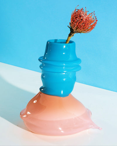 Deflated Centre piece in Teal and Pink-Sticky Glass-APOC STORE