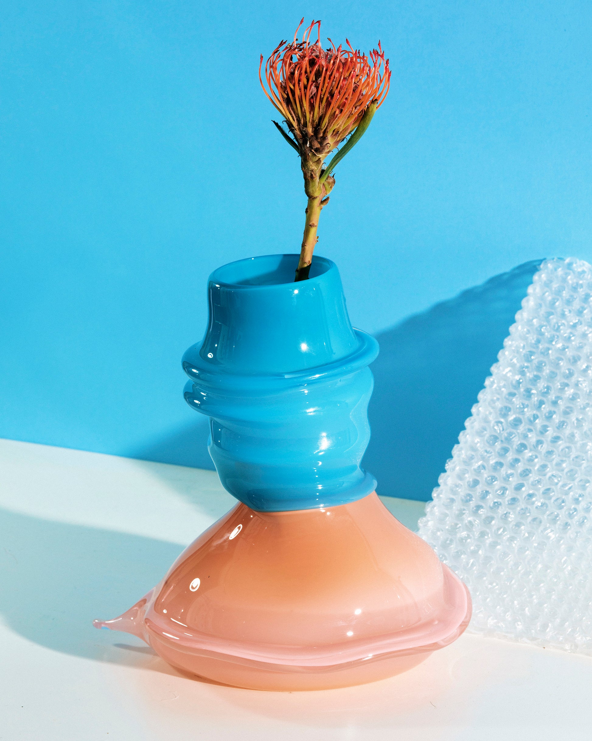 Deflated Centre piece in Teal and Pink-Sticky Glass-APOC STORE