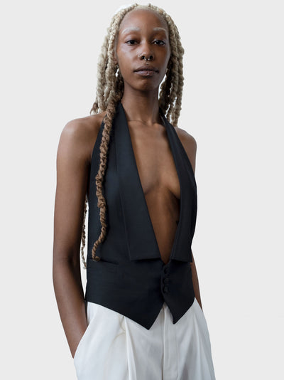 HEV - Tailored Black Open Back Waistcoat-Ella Boucht-APOC STORE