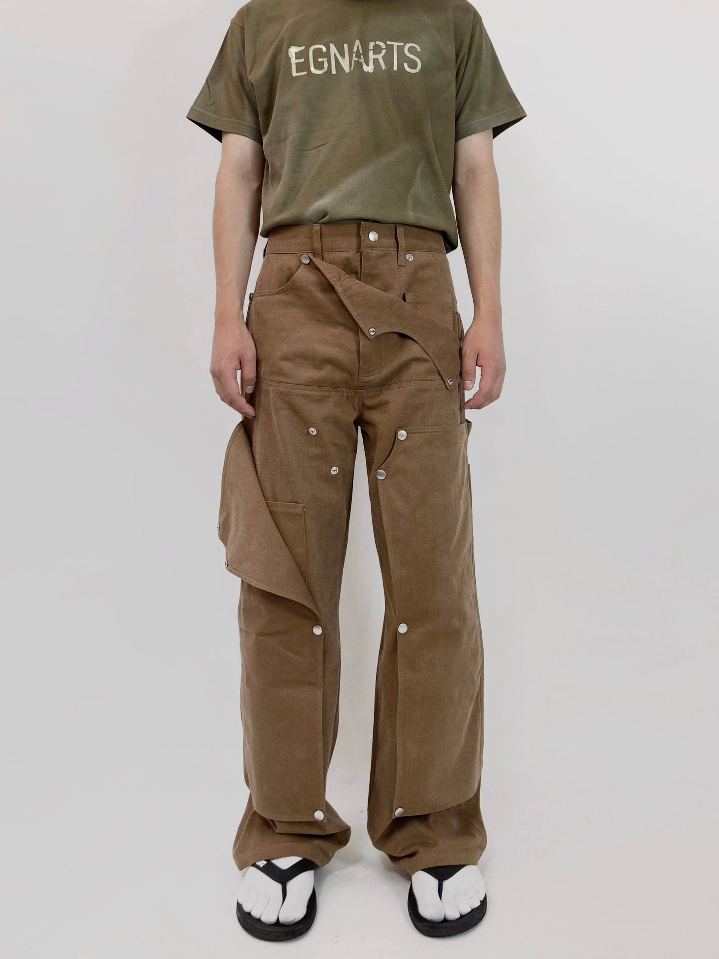 Brown Hidden Pocket Pants-EGNARTS-APOC STORE