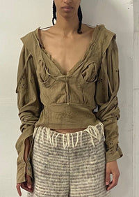 Natural Hand Dyed Triple Embroidered Prairie Top-Luna Del Pinal-APOC STORE