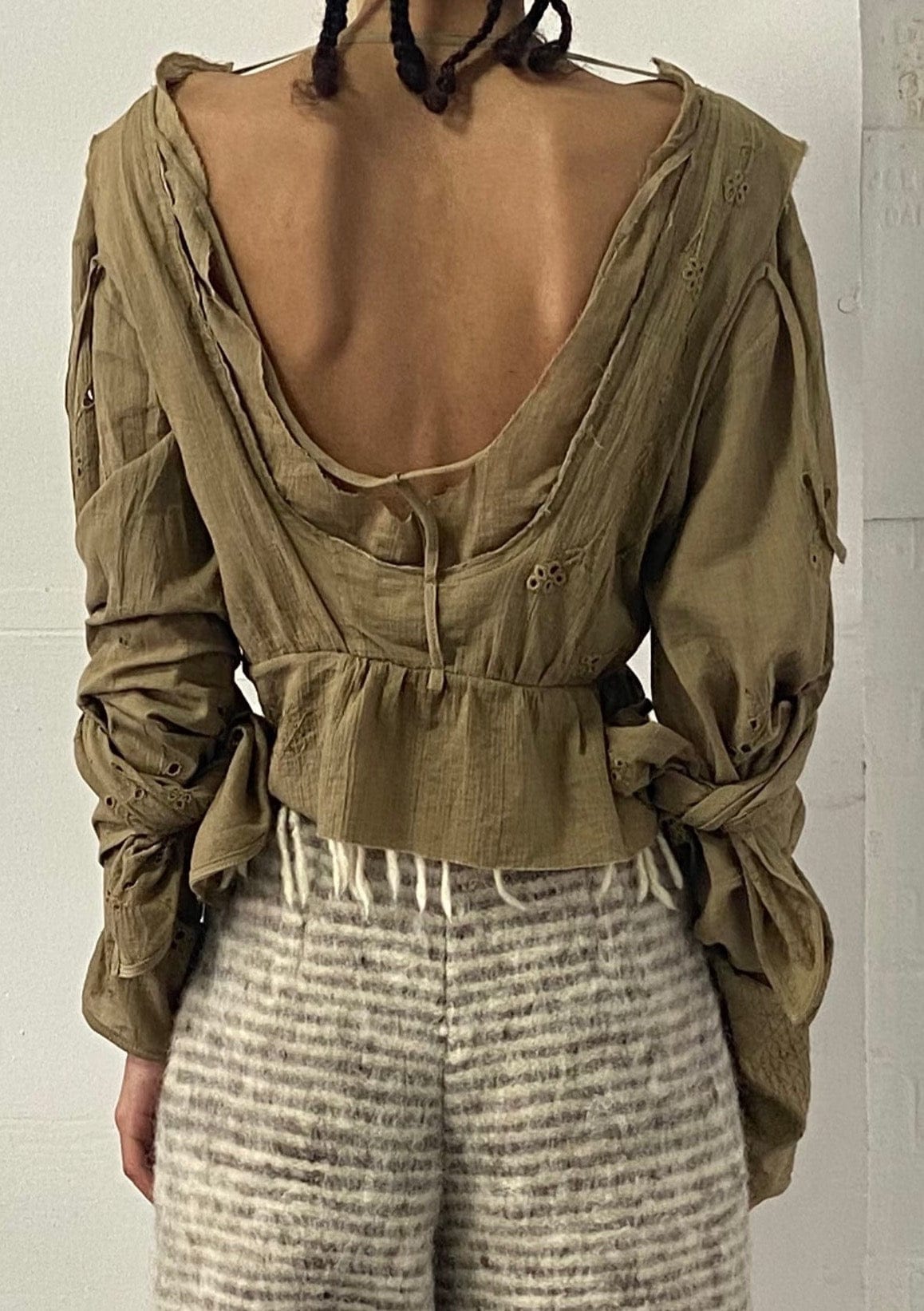 Natural Hand Dyed Triple Embroidered Prairie Top-Luna Del Pinal-APOC STORE