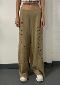 Natural Hand Dyed Triple Embroidered Trousers-Luna Del Pinal-APOC STORE