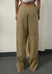 Natural Hand Dyed Triple Embroidered Trousers-Luna Del Pinal-APOC STORE