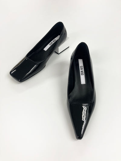 Black/White Tri-Square Mid Heel-Sun Woo-APOC STORE