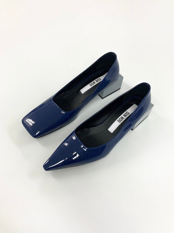 Navy/Grey Tri-Square Mid Heel-Sun Woo-APOC STORE