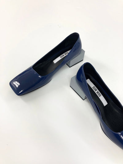 Navy/Grey Tri-Square Mid Heel-Sun Woo-APOC STORE