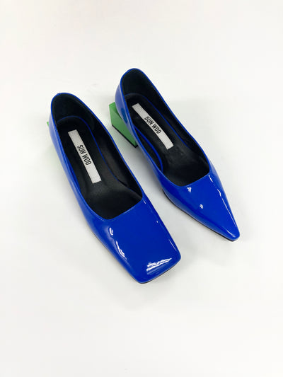 Blue/Lime Tri-Square Mid Heel-Sun Woo-APOC STORE