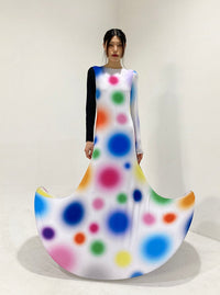 Multi Gradient Dot Printed Dress with Black Sleeve Contrast-Sun Woo-APOC STORE