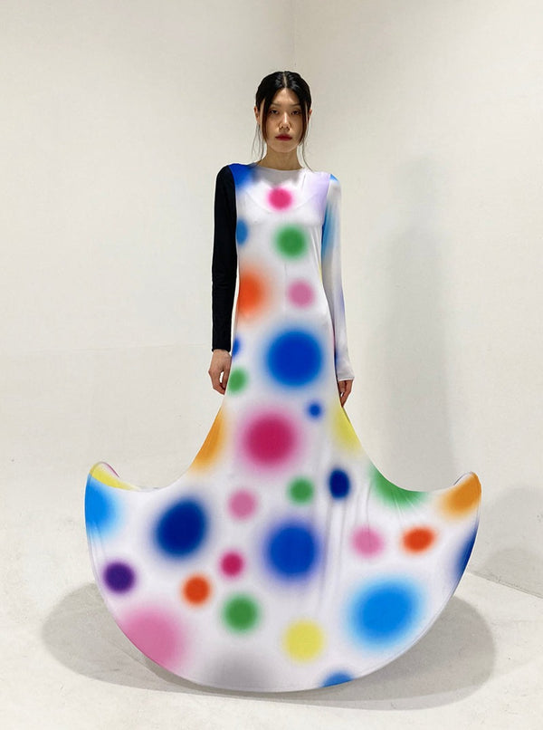 Multi Gradient Dot Printed Dress with Black Sleeve Contrast-Sun Woo-APOC STORE