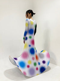 Multi Gradient Dot Printed Dress with Black Sleeve Contrast-Sun Woo-APOC STORE