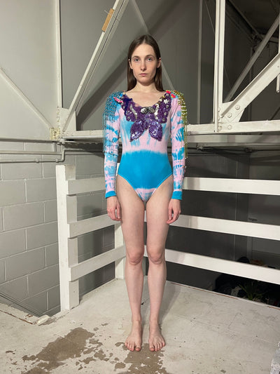 Embroidered Hand Dyed Bodysuit 1 Blue Multicolour-Celia Calderón Asensio-APOC STORE