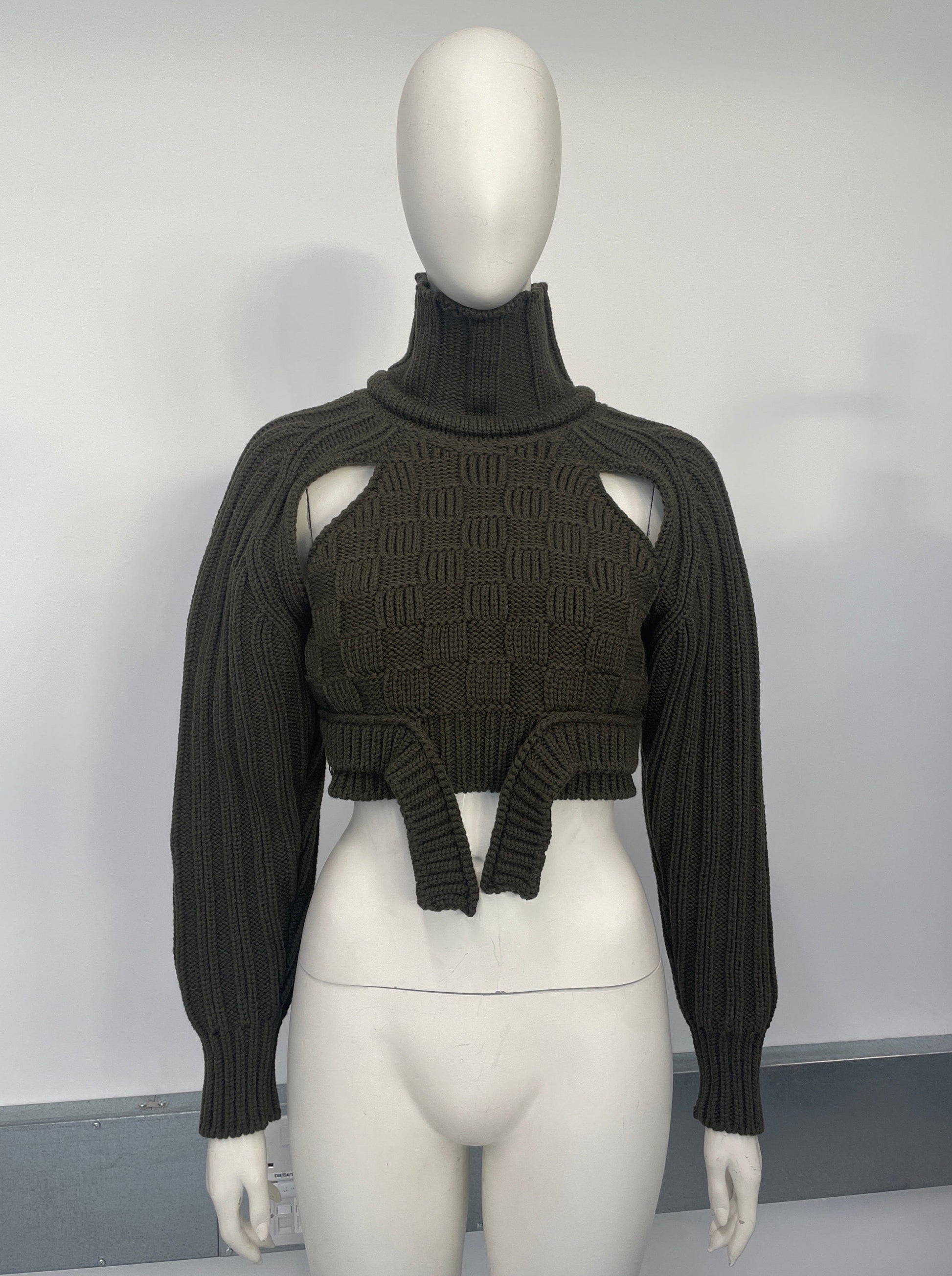 Khaki Cropped Open Sleeve Multi Rib-Richard Malone-APOC STORE