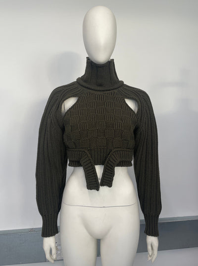 Khaki Cropped Open Sleeve Multi Rib-Richard Malone-APOC STORE