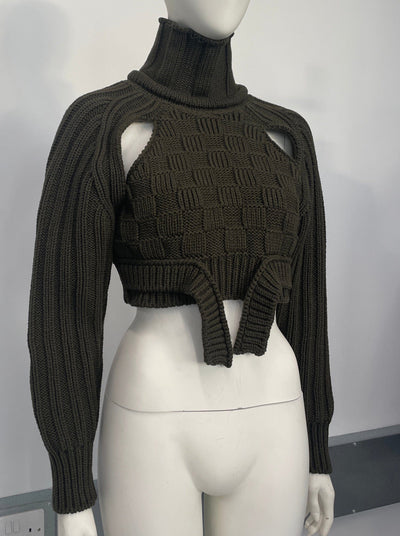 Khaki Cropped Open Sleeve Multi Rib-Richard Malone-APOC STORE