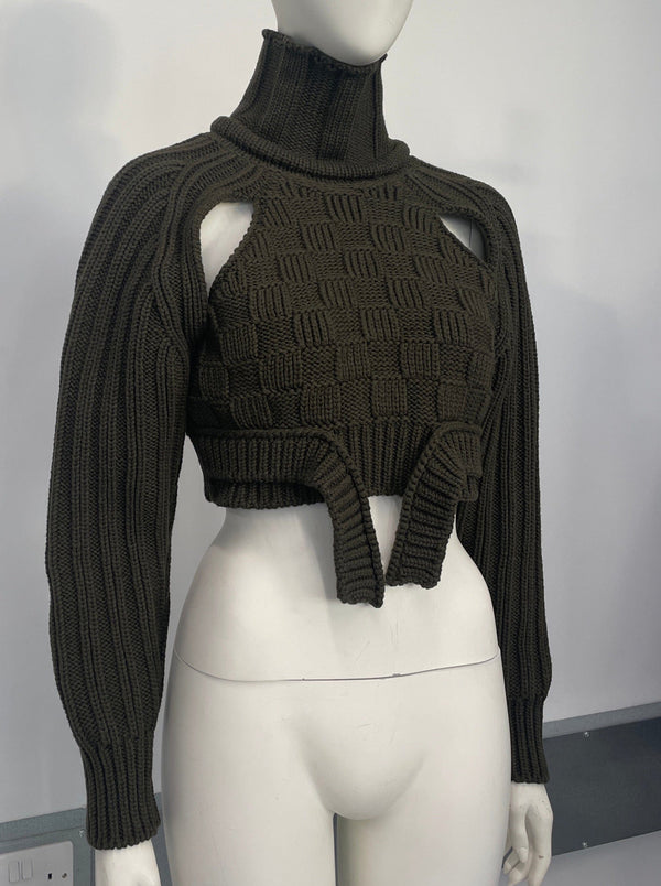 Khaki Cropped Open Sleeve Multi Rib-Richard Malone-APOC STORE