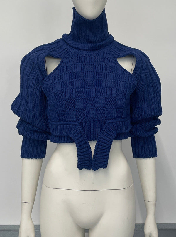 Cobalt Blue Cropped Open Sleeve Multi Rib-Richard Malone-APOC STORE
