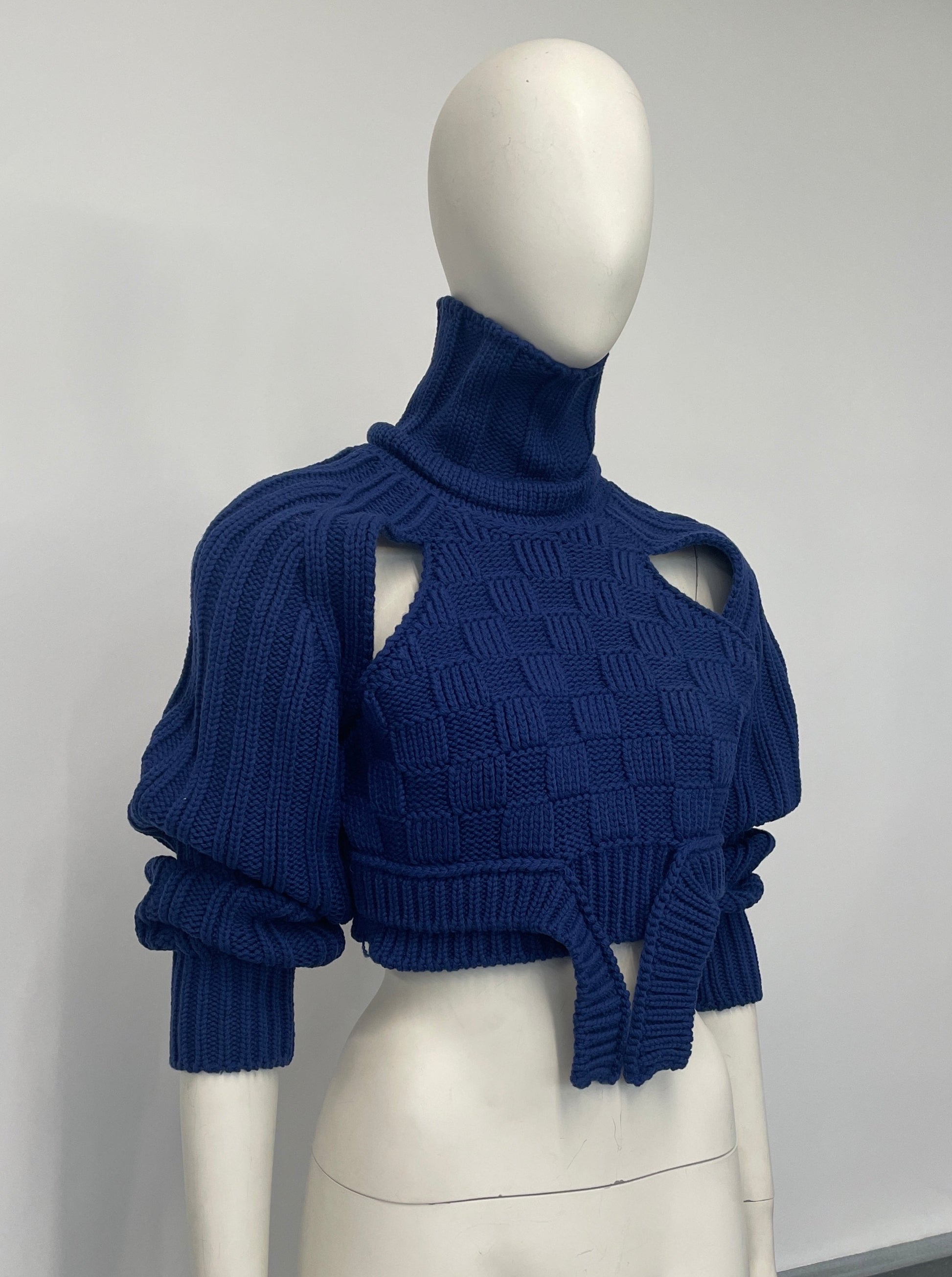 Cobalt Blue Cropped Open Sleeve Multi Rib-Richard Malone-APOC STORE