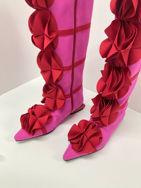 Magenta Pink Guko Knee High Neoprene Boots-Sun Woo-APOC STORE