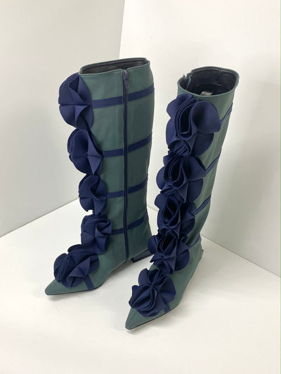 Teal Green Guko Knee High Neoprene Boots-Sun Woo-APOC STORE