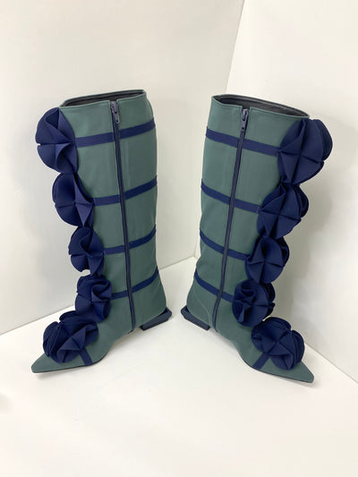 Teal Green Guko Knee High Neoprene Boots-Sun Woo-APOC STORE