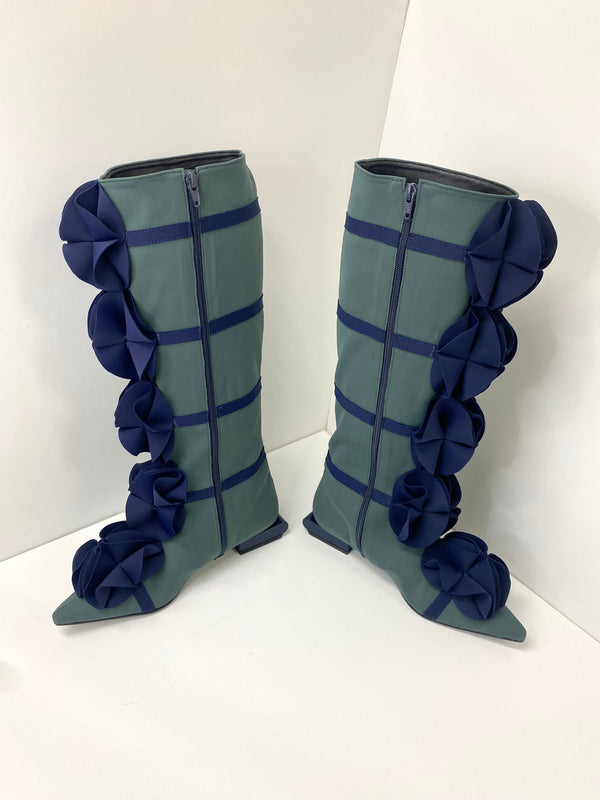 Teal Green Guko Knee High Neoprene Boots-Sun Woo-APOC STORE