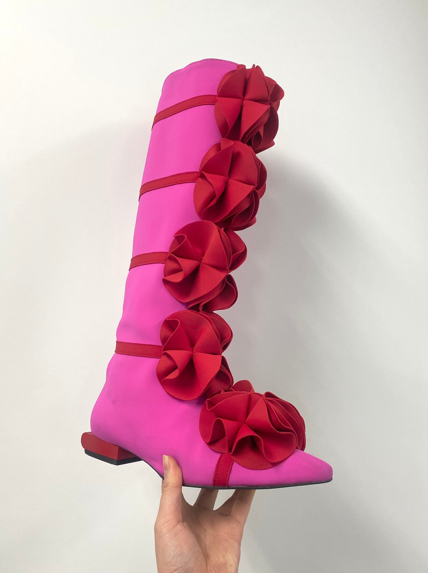 Magenta Pink Guko Knee High Neoprene Boots-Sun Woo-APOC STORE