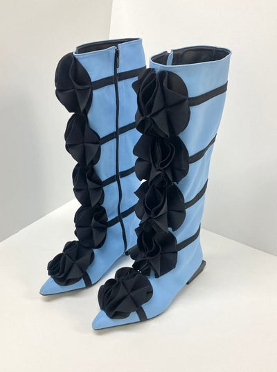 Powder Blue Guko Knee High Neoprene Boots-Sun Woo-APOC STORE